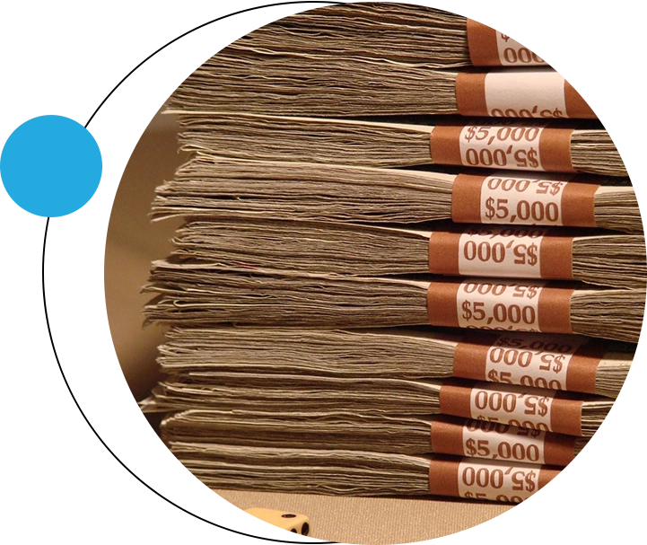 A stack of money is shown with the amount stacked on top.